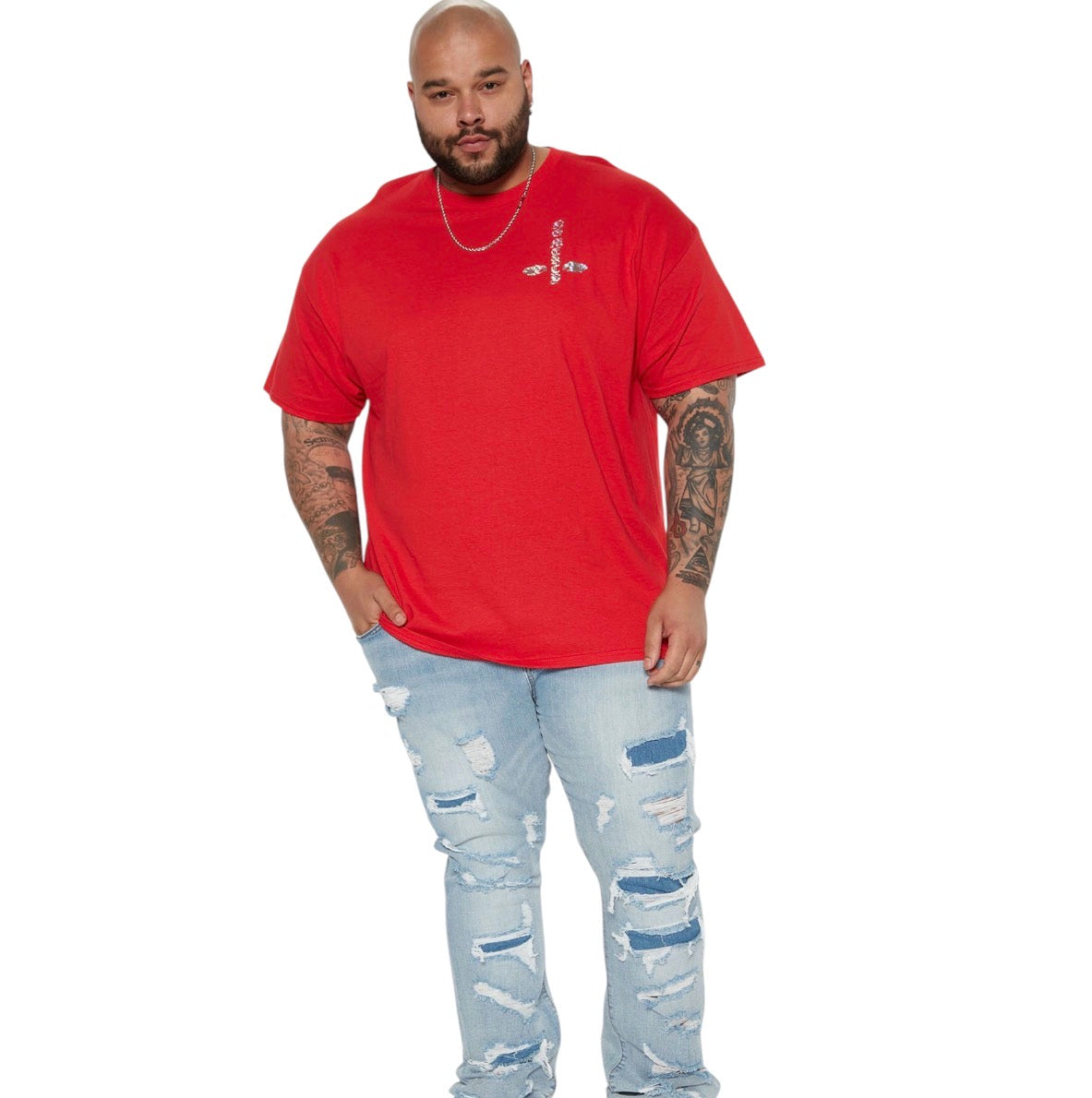 Through It Ripped Skinny Flared Jeans Vintage Blue Wash