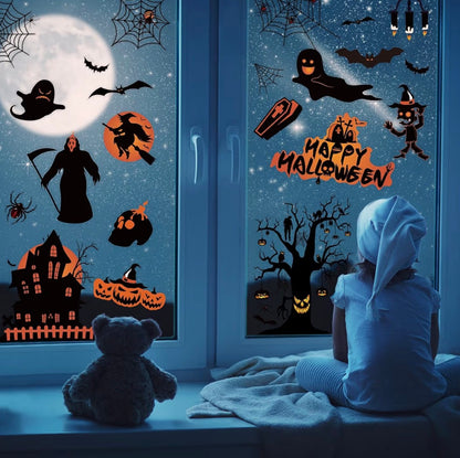 8 Sheets Reusable Halloween Window Stickers – Bats, Ghosts & Pumpkins | Minja Superstore