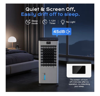 Mobile Air Conditioners, 60W Evaporative Air Cooler, LED Display 10M/S 3 Modes 8L Tank 12H Timer 60°/120° Oscillation Low Noise, Touch/Remote Control 4 Ice Box Air Conditioner Unit for Home Bedroom