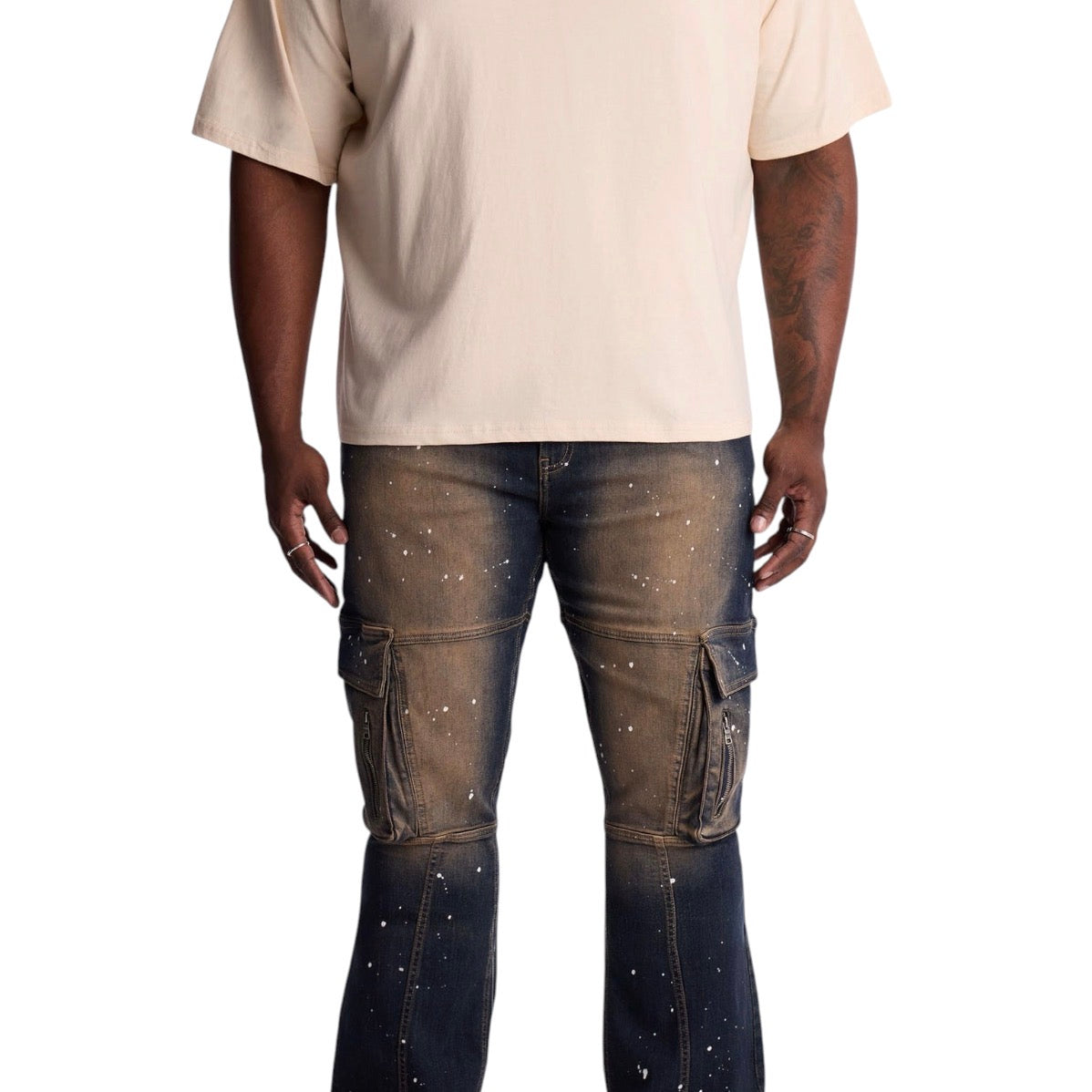 Stacked Skinny Flare Hazmat Cargo Jeans Dark Wash