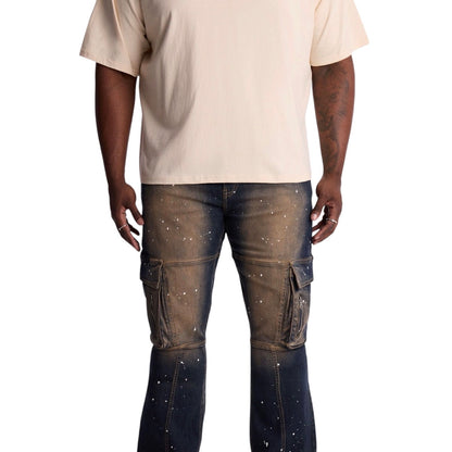 Stacked Skinny Flare Hazmat Cargo Jeans Dark Wash
