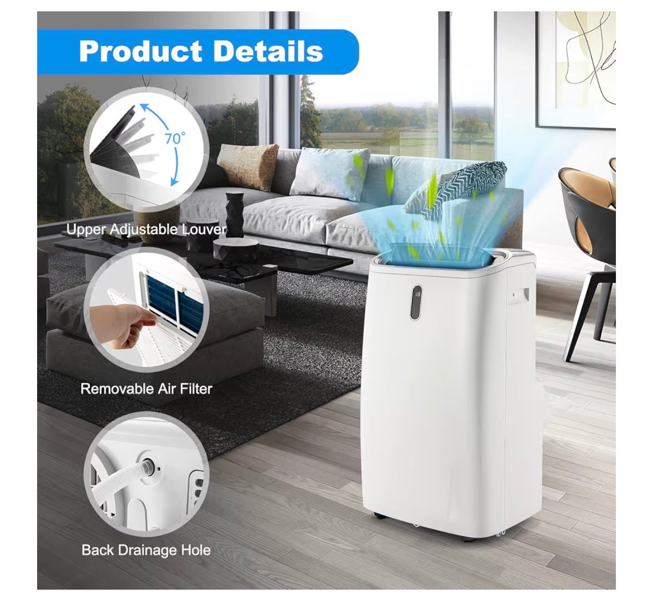 TANGZON 5-in-1 Portable Air Conditioner 12000 BTU, Mobile Air Conditioning Unit, Heater, Dehumidifier, 3 Speeds Fan with Sleep Mode, Remote Control, 24H Timer, Digital Display & Window Kit, AC Unit
