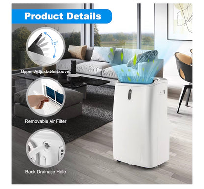 TANGZON 5-in-1 Portable Air Conditioner 12000 BTU, Mobile Air Conditioning Unit, Heater, Dehumidifier, 3 Speeds Fan with Sleep Mode, Remote Control, 24H Timer, Digital Display & Window Kit, AC Unit