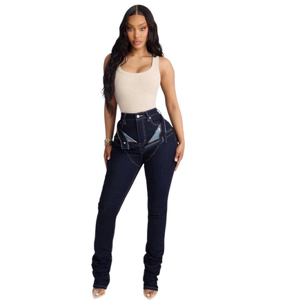 Think Twice Double Waistband High Rise Stacked Skinny Jeans
