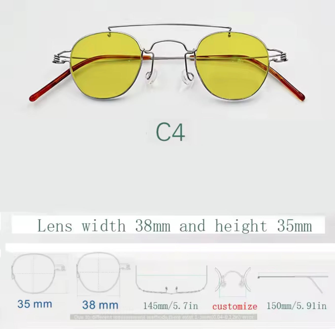 Retro style handmade screw free UV400 polygonal sunglasses ultra light vintage fashion double nose bridge sunnies