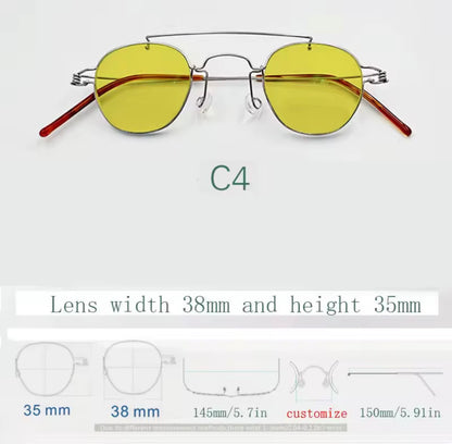 Retro style handmade screw free UV400 polygonal sunglasses ultra light vintage fashion double nose bridge sunnies