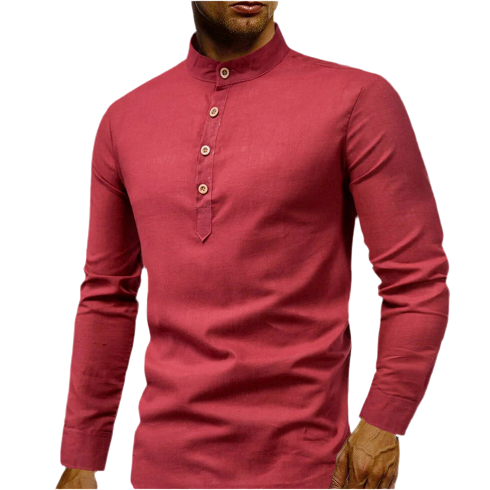 Mens Stand Collar Linen Shirt