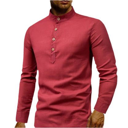 Mens Stand Collar Linen Shirt