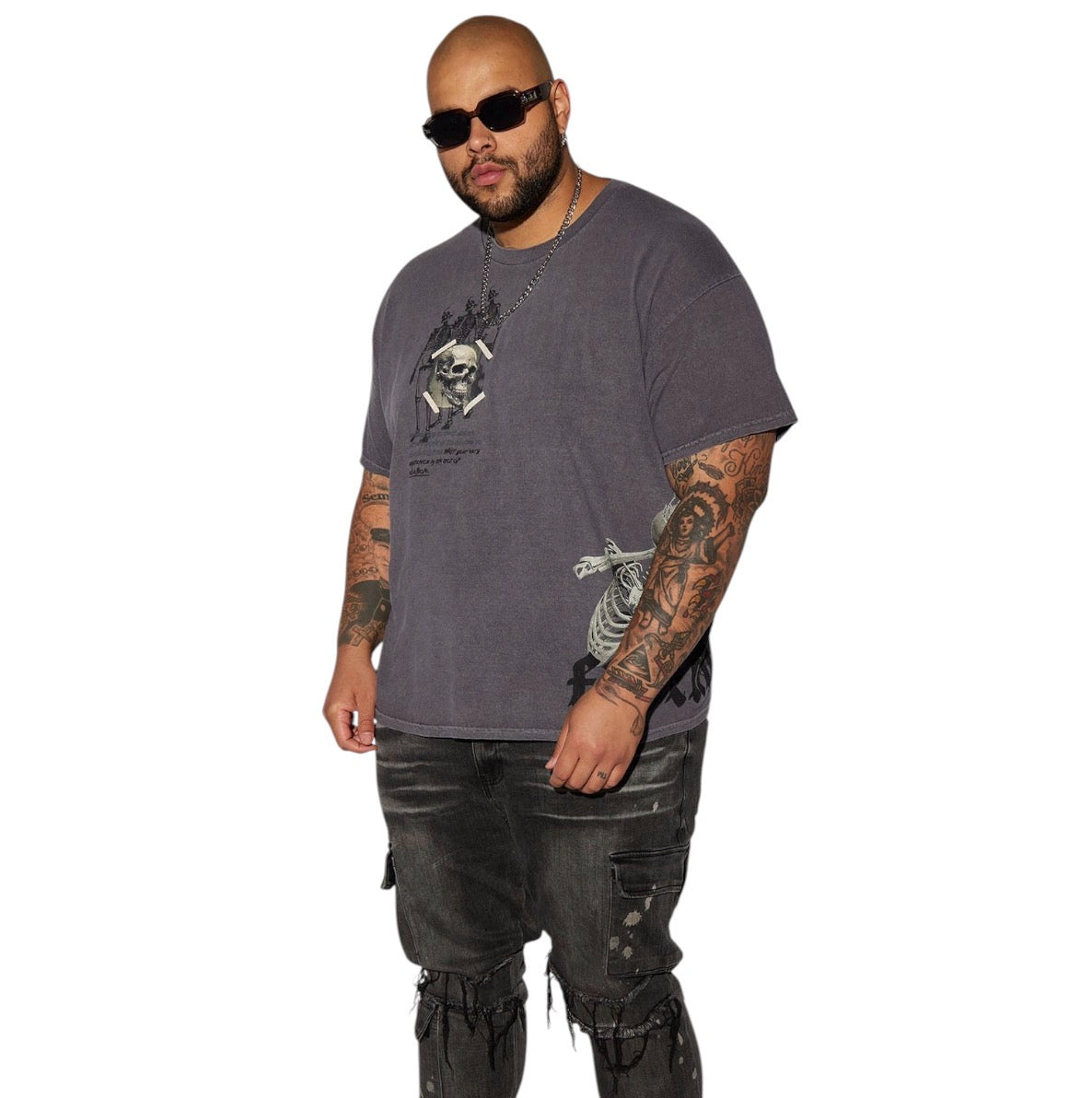 Side Snap Cargo Stacked Skinny Flare Jeans Black Wash