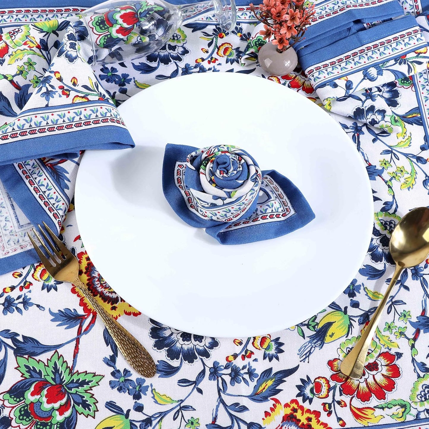 Cloth Napkins Set of 12 Cotton Linen Blend Printed Dinner Napkins Perfect for Parties Dinners Weddings Cocktail Christmas Napkins Cloth (Blue Floral)