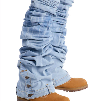 Ultra Stacked Skinny Flare Button Hem Jeans Medium Wash