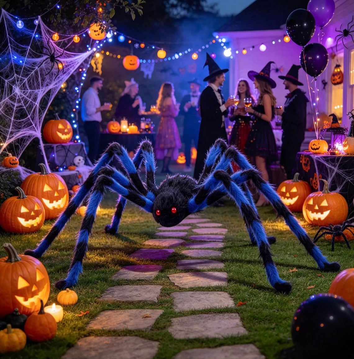 GAOHUI 60-Inch Giant Halloween Spider – Blue & Black, 150cm