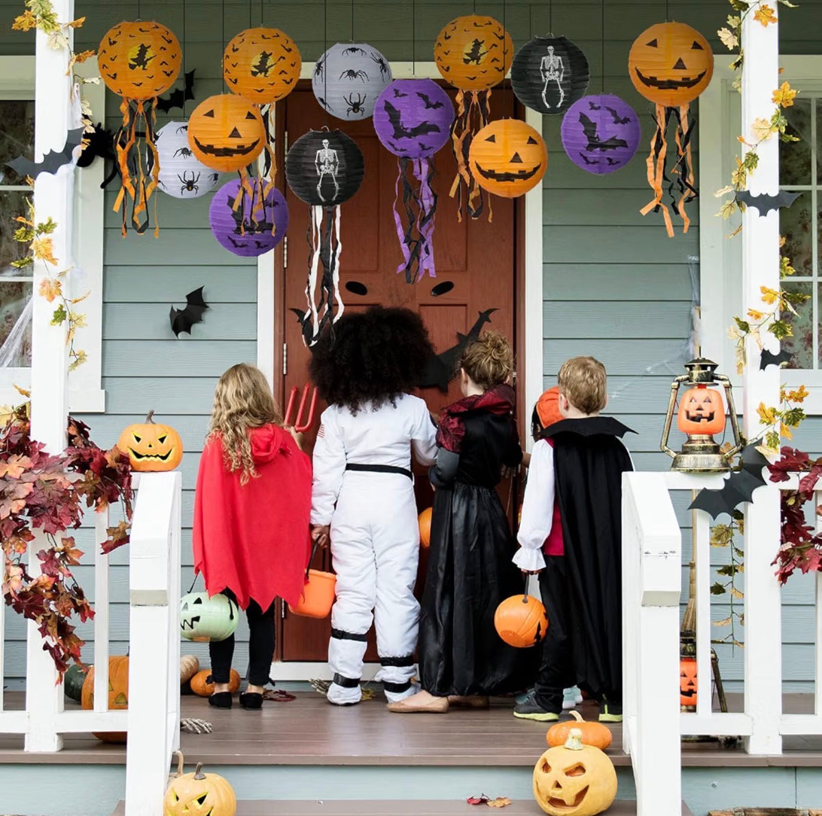 8Pcs Halloween Pumpkin Paper Lanterns 8 Inch Hanging Decorations