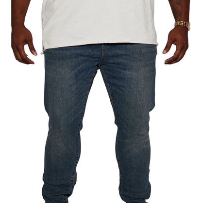 Drop Top Back Zip Stacked Skinny Jeans Vintage Blue Wash