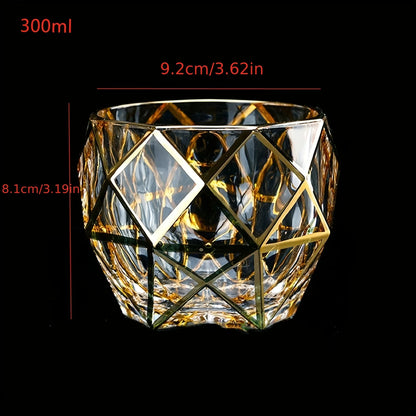 Whiskey Glass Tumbler Golden Line Wine Whisky Glasses Golden Painted Crystal Barware Multi-Functional Beer Cocktail Cup
