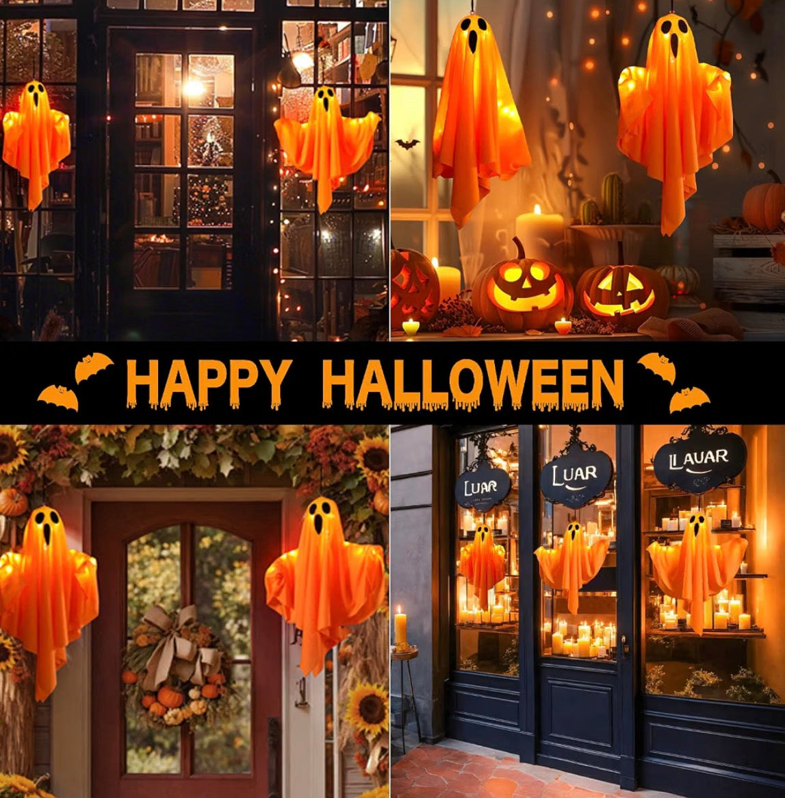 CNMTCCO 4-Pack Orange Halloween Ghost Decorations with LED Lights | Minja Superstore