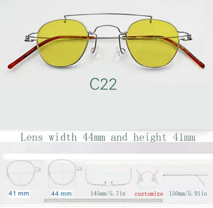 Retro style handmade screw free UV400 polygonal sunglasses ultra light vintage fashion double nose bridge sunnies