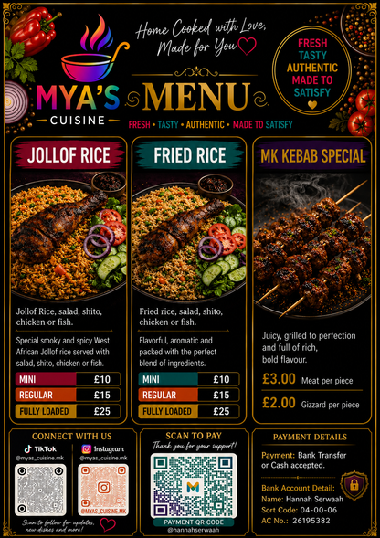 Mya’s Cuisine Food Menu