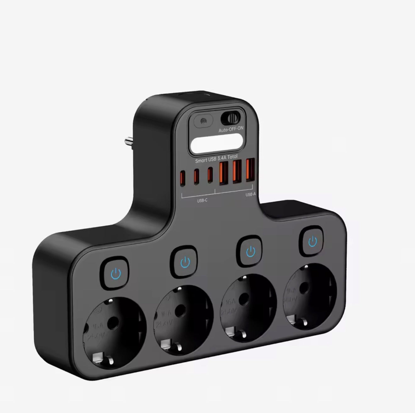 4000W EU Power Strip with USB-C and Smart Night Light