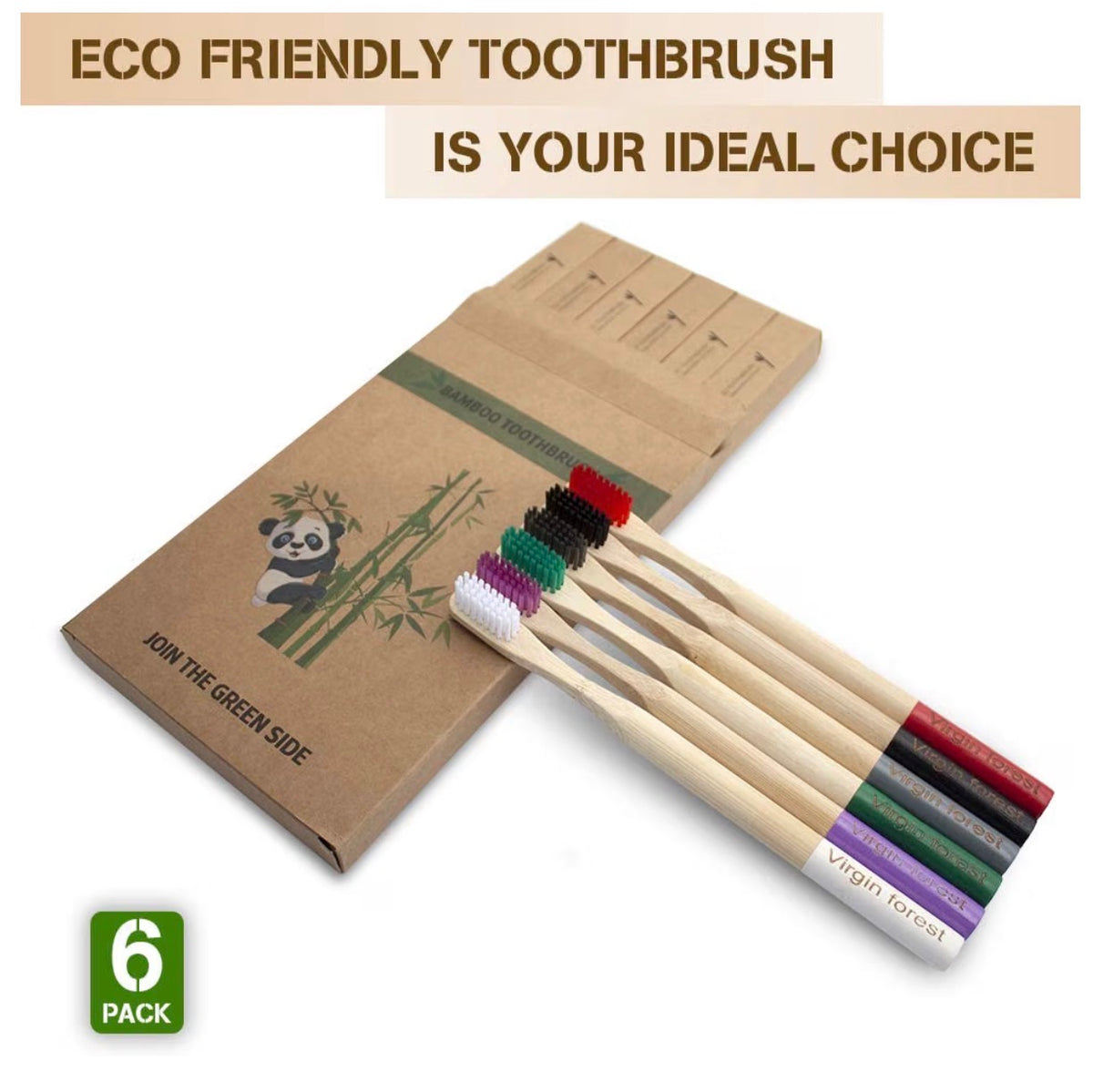Virgin Forest Bamboo Toothbrush 6 Pack Biodegradable BPA Free