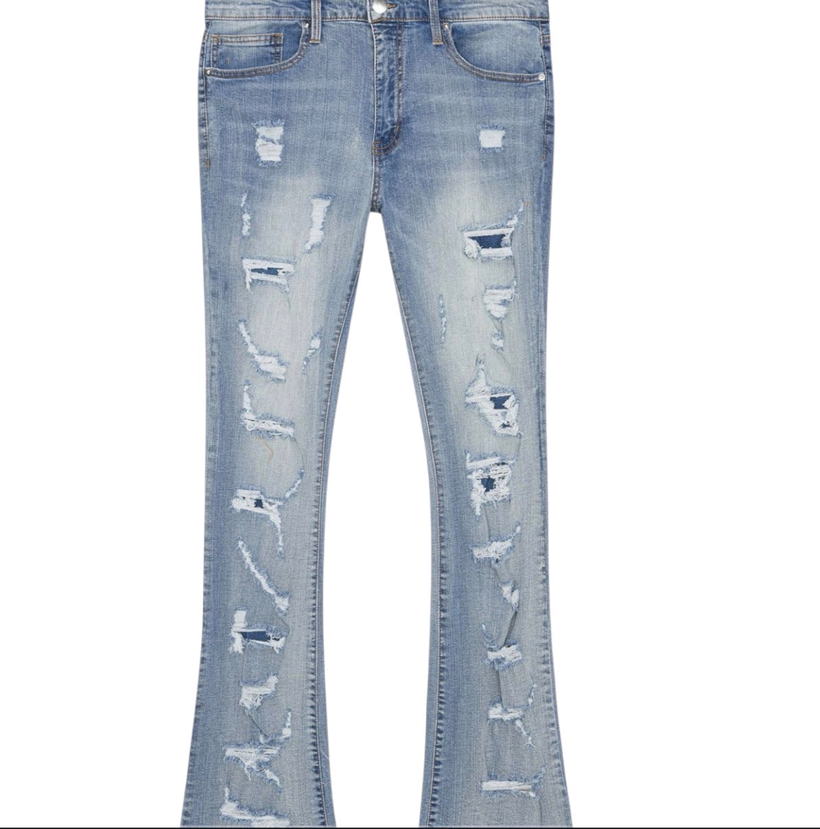 Through It Ripped Skinny Flared Jeans Vintage Blue Wash