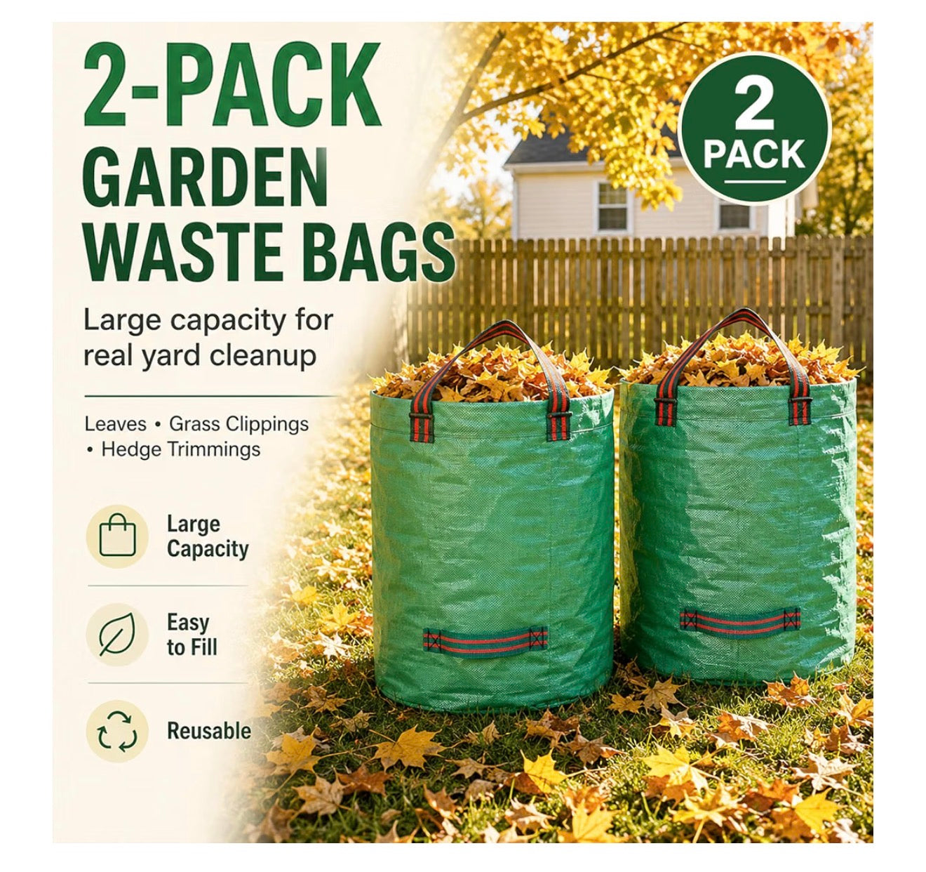 Singwow 500L Garden Waste Bags 2 Pack Heavy Duty Reusable Sacks