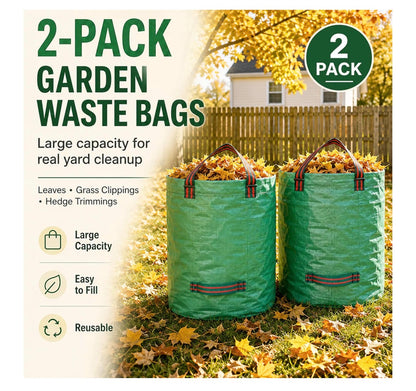 Singwow 500L Garden Waste Bags 2 Pack Heavy Duty Reusable Sacks