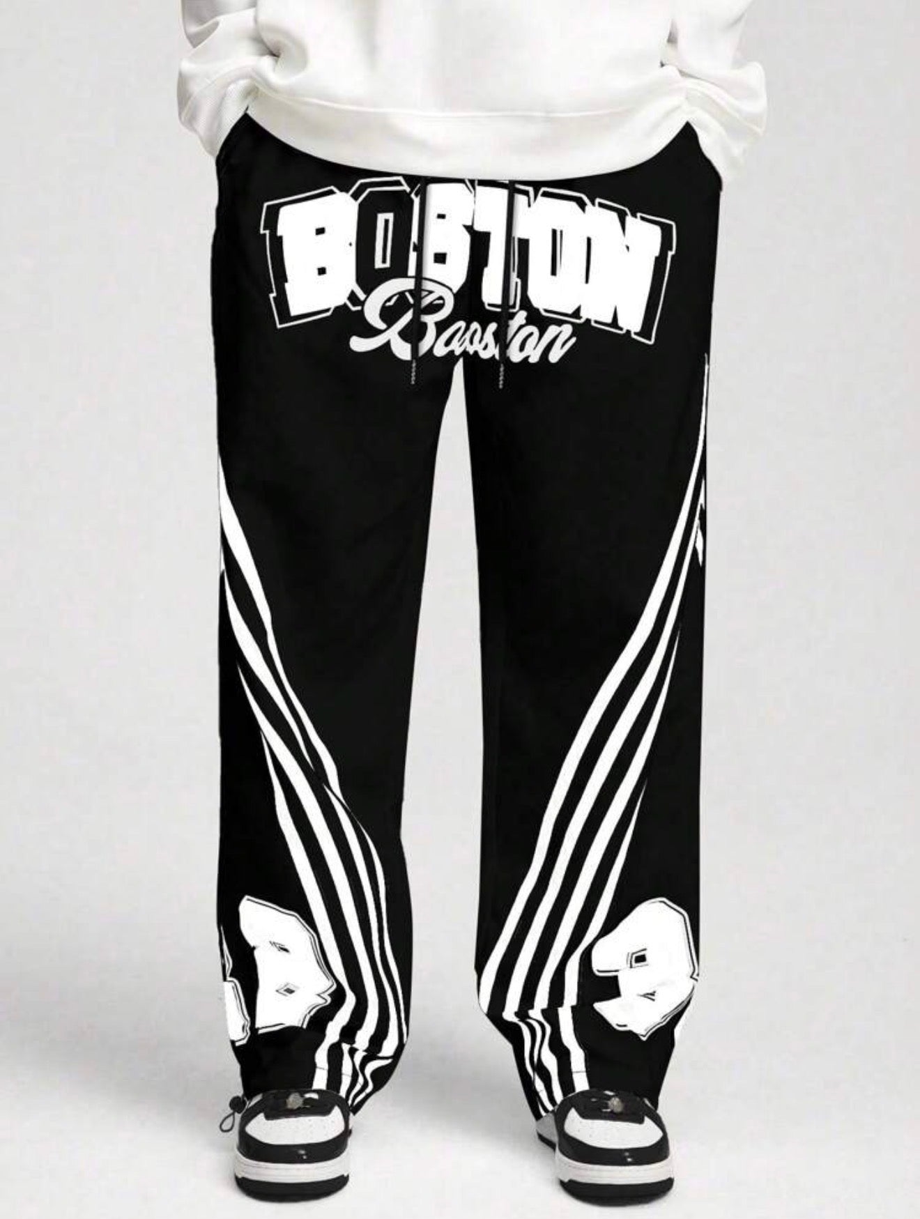 ROMWE MEN Prep Casual Letter Print Pocket Pants