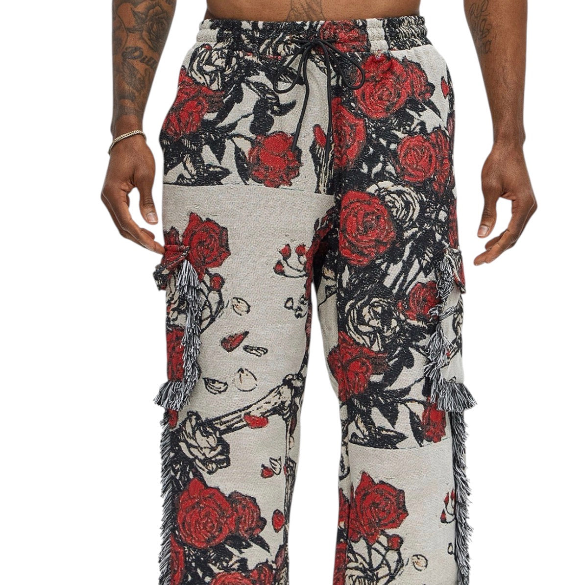 Straight Petals Tapestry Cargo Pants Red Combo