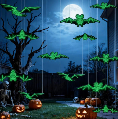 12 Hanging Halloween Bats with Glowing Skull Designs | Minja Superstore