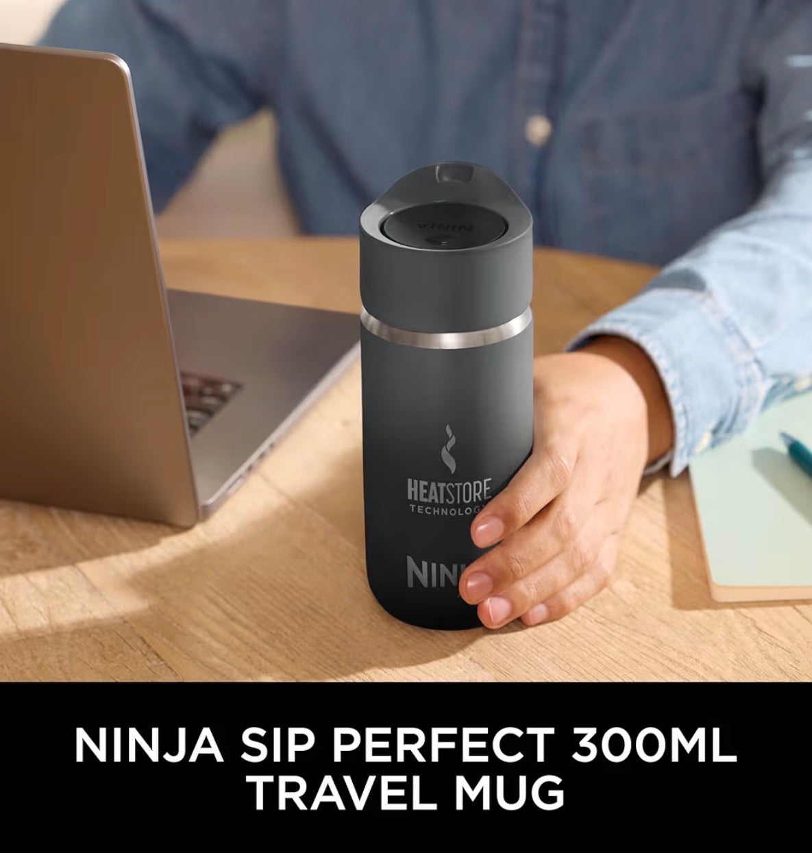 Ninja Sip Perfect Hot Drinks Travel Flask, Made BPA-Free, Dishwasher Safe, Insulated Bottle, Black, DW1203EUUKBK