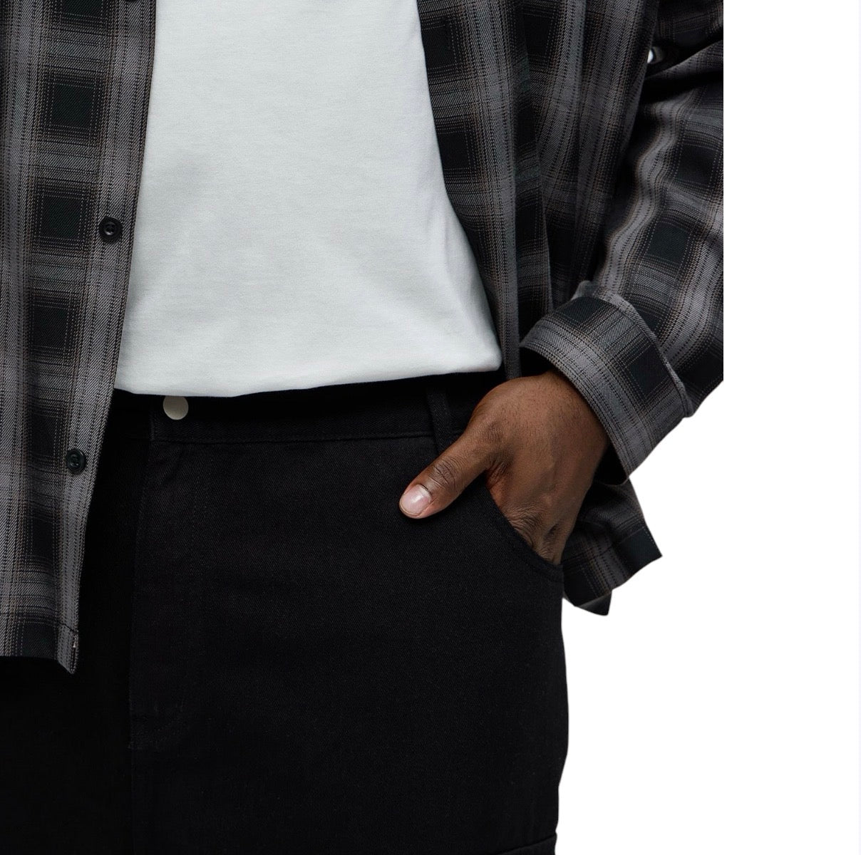 These Streets Cargo Buckle Straps Baggy Jeans Black