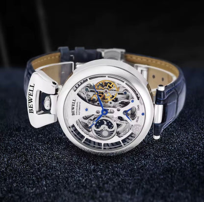 High-End Waterproof Automatic Mechanical Watch with Genuine Leather Strap And Stainless Steel Transparent Back Cover