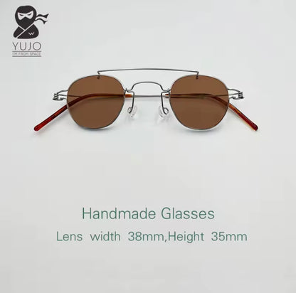 Retro style handmade screw free UV400 polygonal sunglasses ultra light vintage fashion double nose bridge sunnies