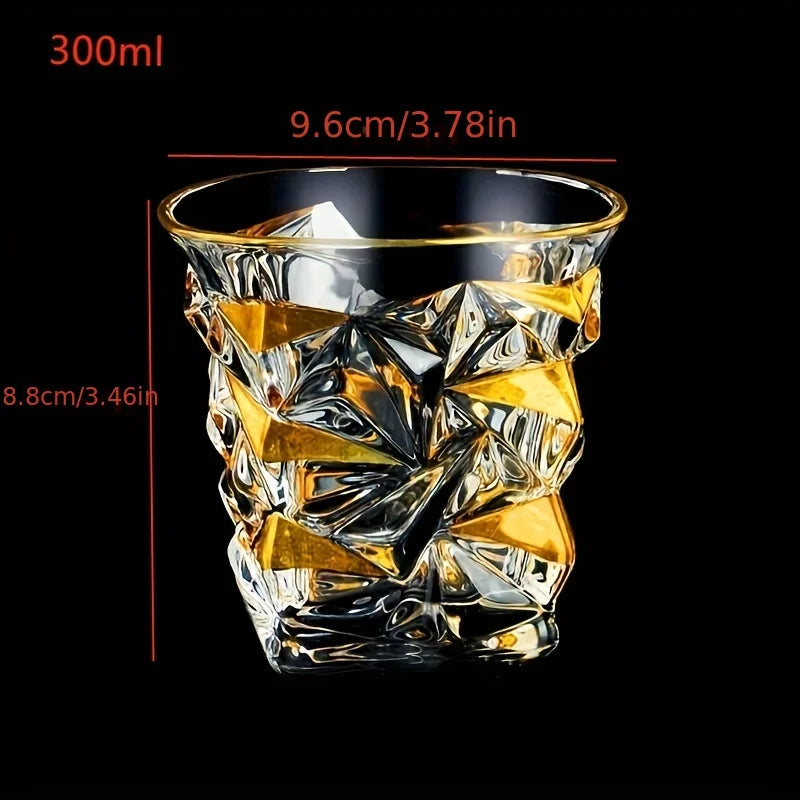 Whiskey Glass Tumbler Golden Line Wine Whisky Glasses Golden Painted Crystal Barware Multi-Functional Beer Cocktail Cup