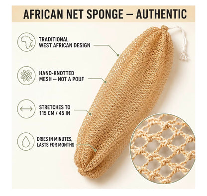 African Net Sponge 2 Pack | Long Exfoliating Shower & Back Scrubber