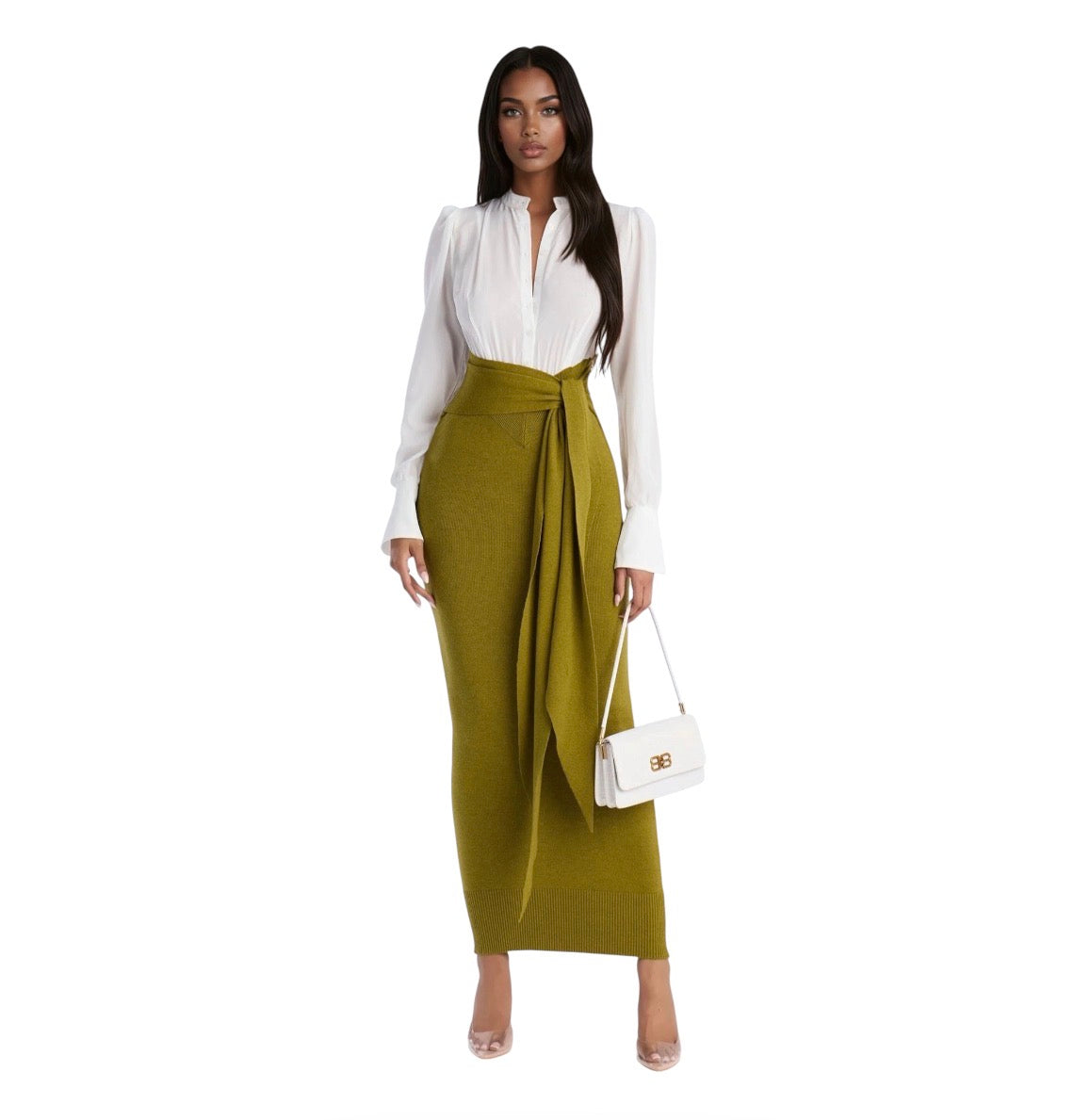Fully Booked Sweater Maxi Shirt Dress Olive Combo