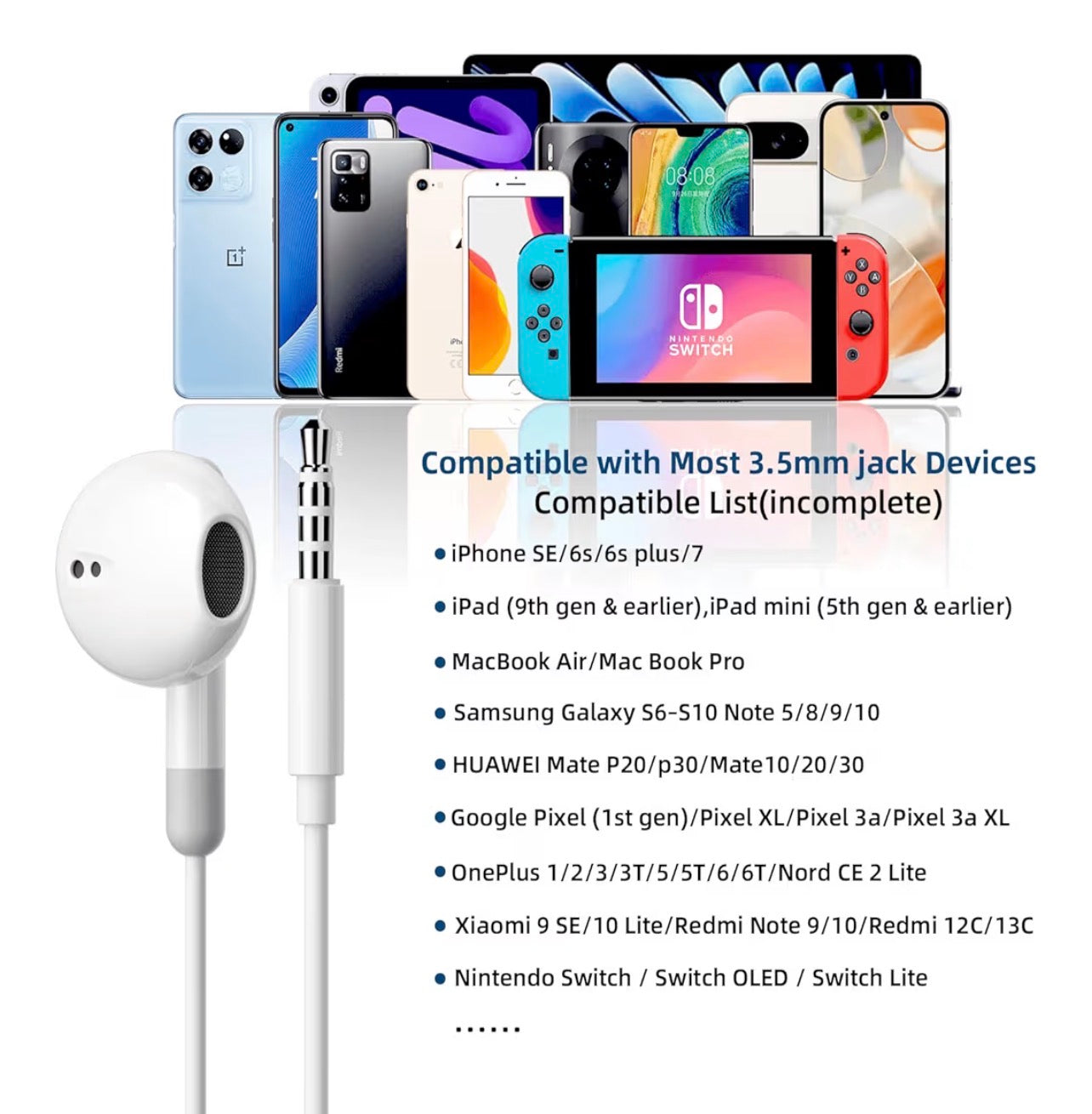 Bxlive Wired In-Ear Earphones 3.5mm Jack Headphones 2-Pack