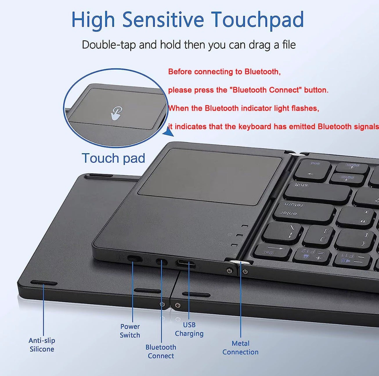 Ultra-Thin Foldable Bluetooth Keyboard for Tablets and Phones