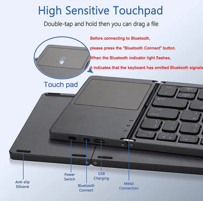 Ultra-Thin Foldable Bluetooth Keyboard for Tablets and Phones