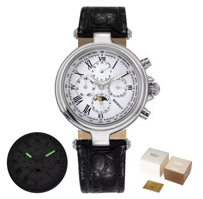 BERNY Retro Automatic Men's Watch Sun&Moon Phase Luminous ST1652 Classic Genuine Leather Luxury Mechanical Men's Dress Watches