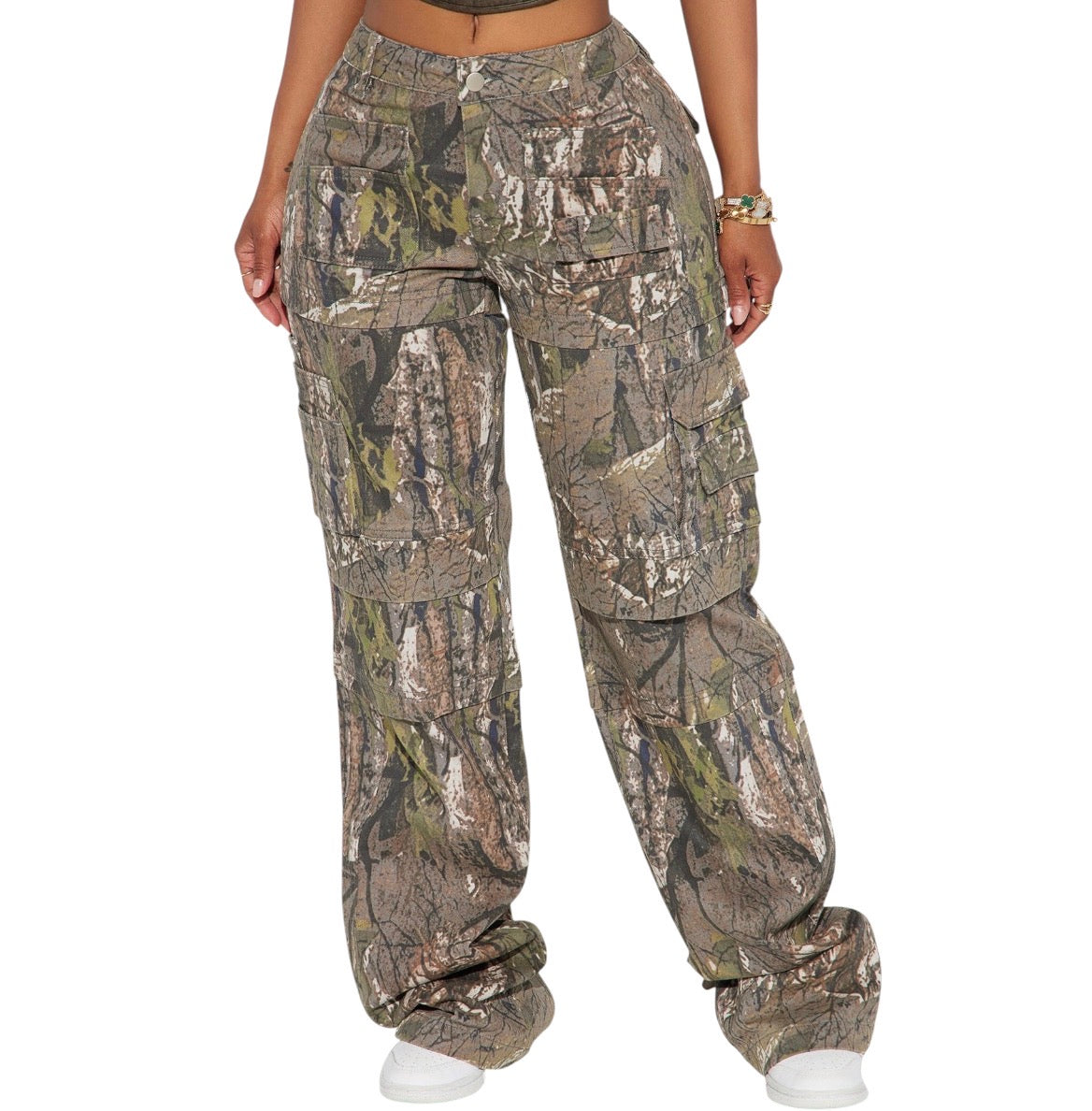 Tall Bree Camo Stretch Cargo Jeans Olive Combo