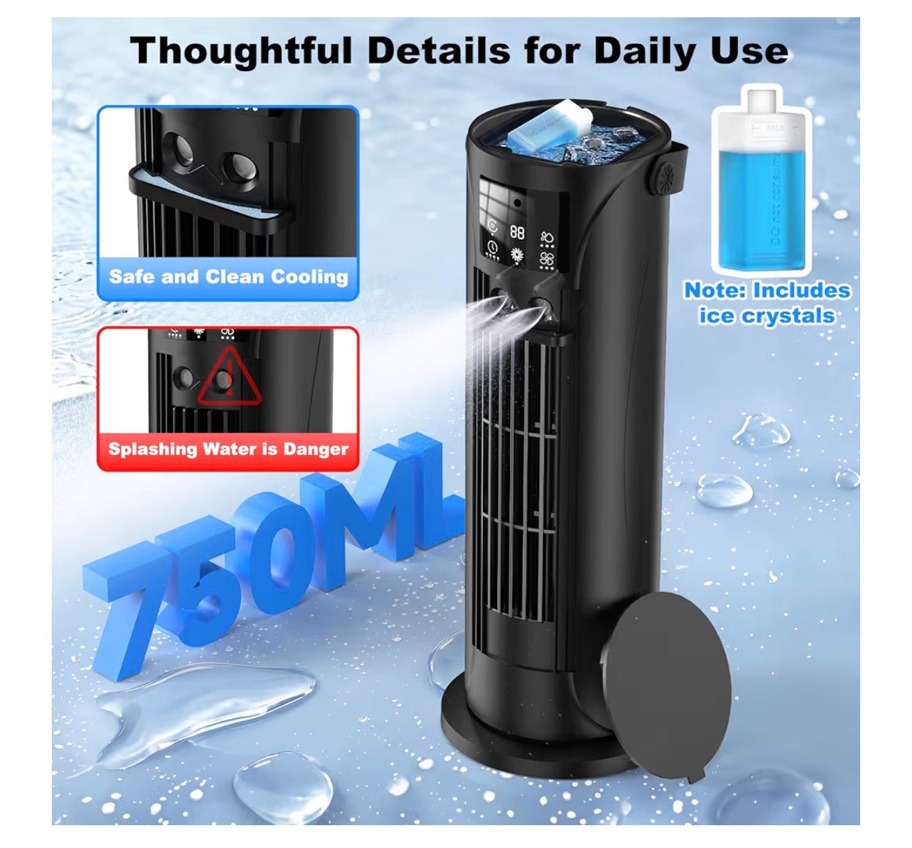 Portable Air Conditioner, 28dB Air Cooler, 26ft/s Velocity Mini Air Conditioning Unit with 2-8H Timer, 120° Oscillation, 1-Touch Turbo Mode Cool Mist, Low Energy Small Air Conditioner for Home(Black)