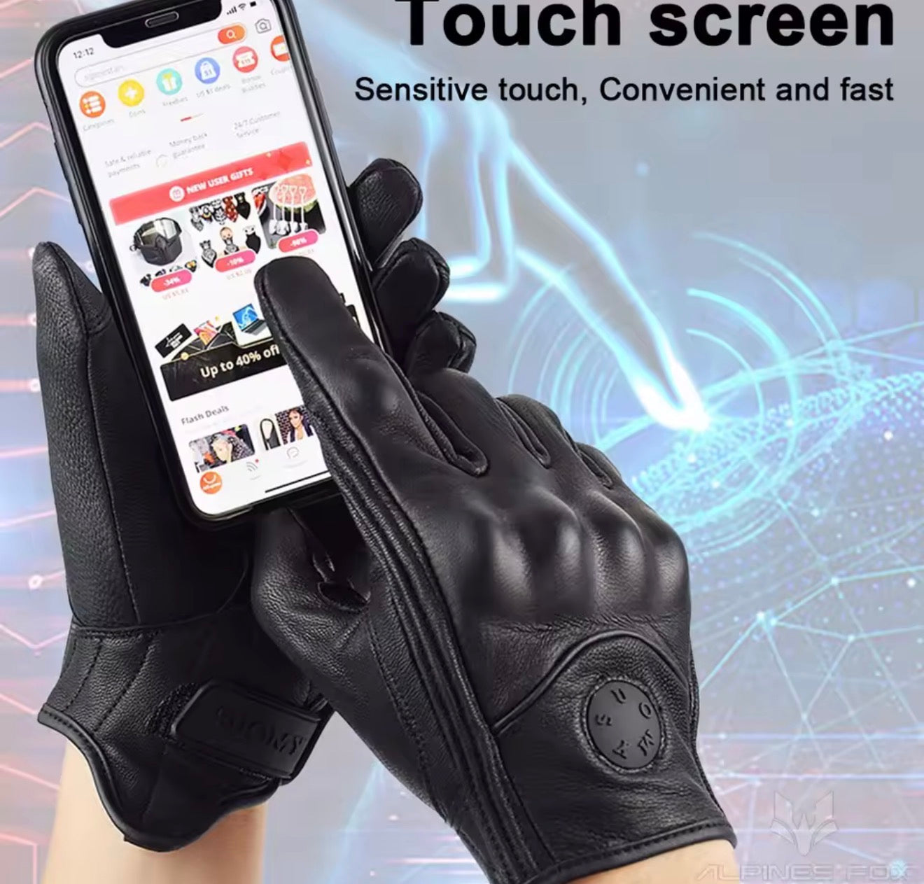 Leather Motorcycle Gloves for Men & Women Touchscreen Retro Riding Gloves