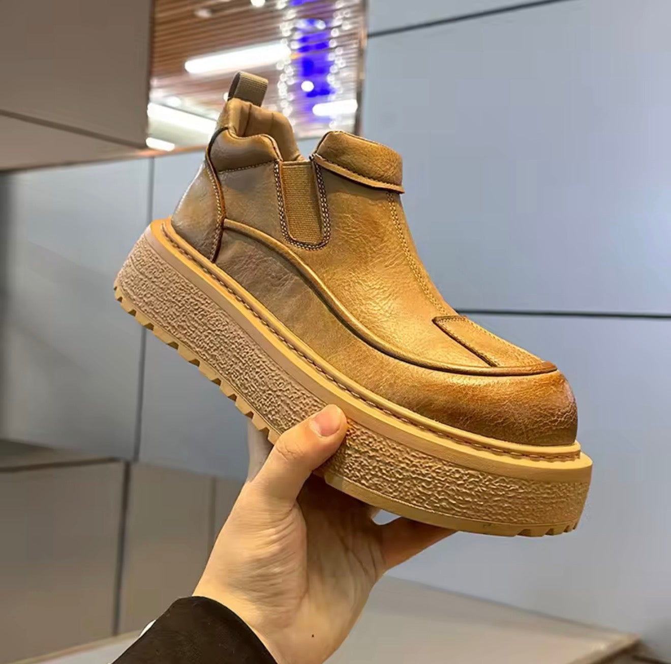 Trendy Luxury Workwear Leather oes Men's Winter New Fce Lined Warm Real Leather ort Boots Thi Bot Outdoor Cotton