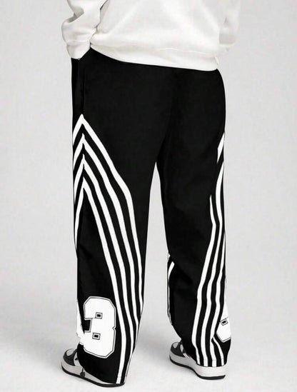 ROMWE MEN Prep Casual Letter Print Pocket Pants