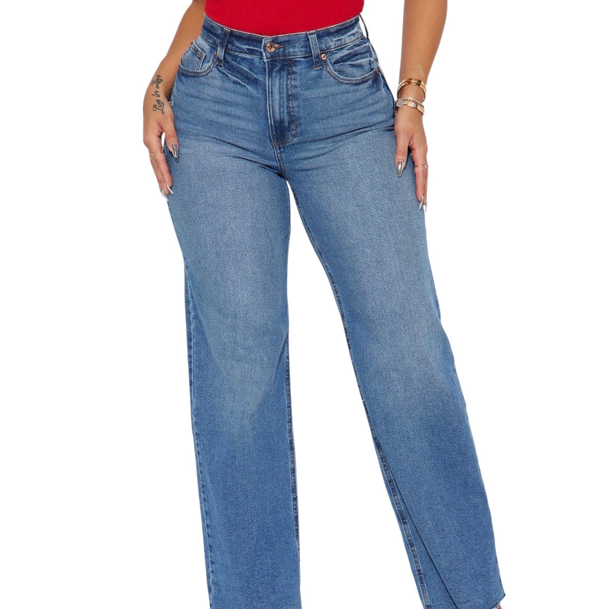 Nova 90’s Baby Basic Stretch Wide Leg Jeans Medium Wash
