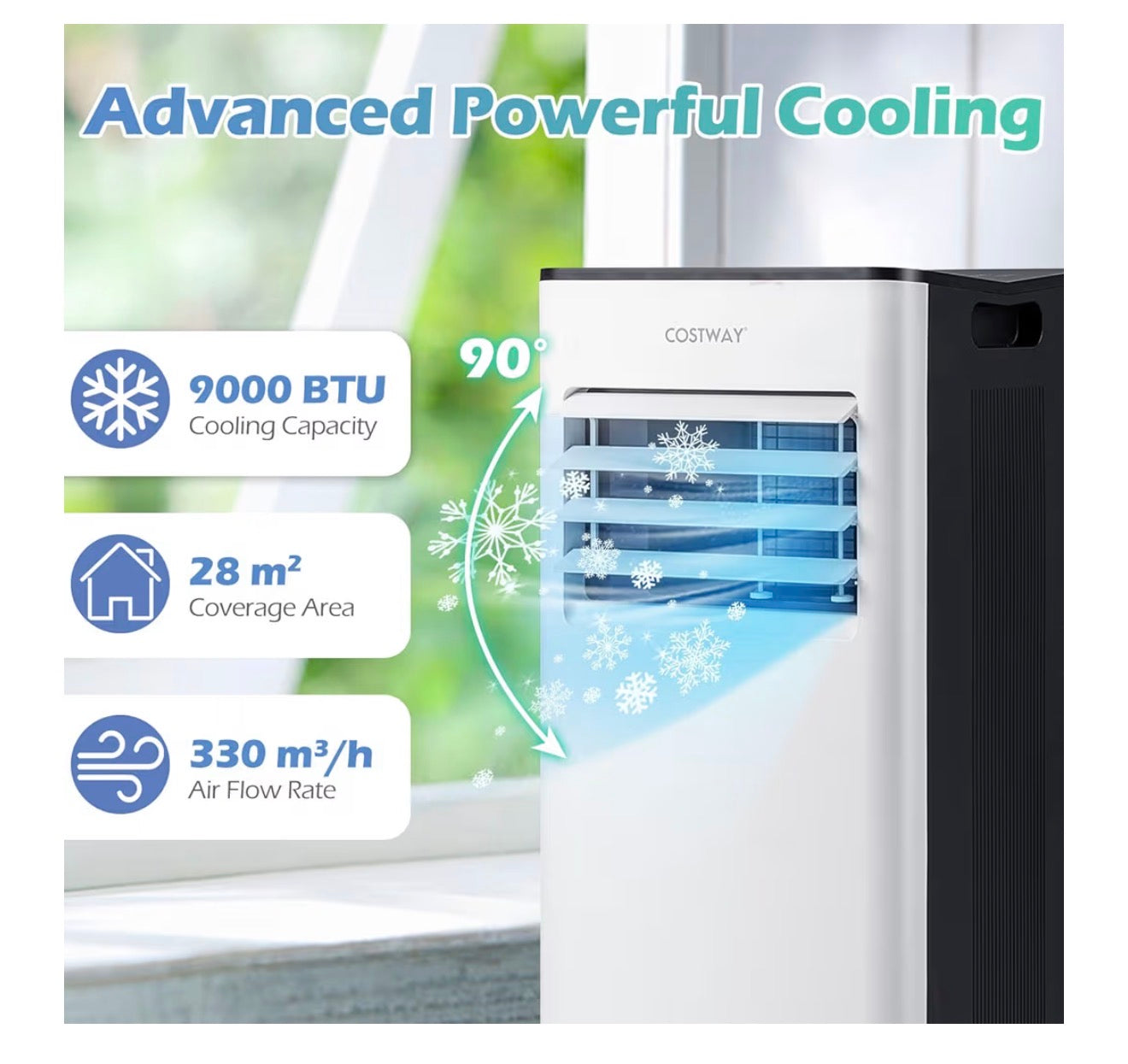 4-in-1 Portable Air Conditioner 9000 BTU, Air Conditioning Unit with 2 Speeds Fan, Dehumidifier & Sleep Mode, AC Unit with LED Display, Remote Control, 24H Timer, Child Lock & Window Kits