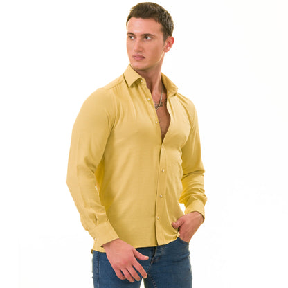 Mustard Colored Luxury Men's Tailor Fit Button Up European Made Linen