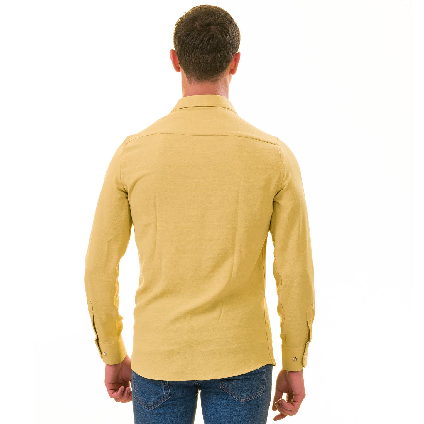 Mustard Colored Luxury Men's Tailor Fit Button Up European Made Linen